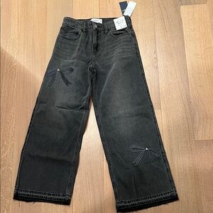 abercrombie kids Black Wide-Leg Jeans with Bow Embroidery